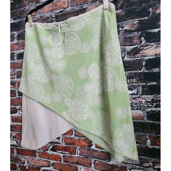 Royal Robbins‎ Med Beach  Asymmetrical Drawstring Skirt Green Hi Lo Cotton Blend - Picture 1 of 13